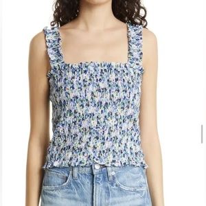 Veronica Beard Large Averie Smocked Tank Top Cobalt Multi New NWT